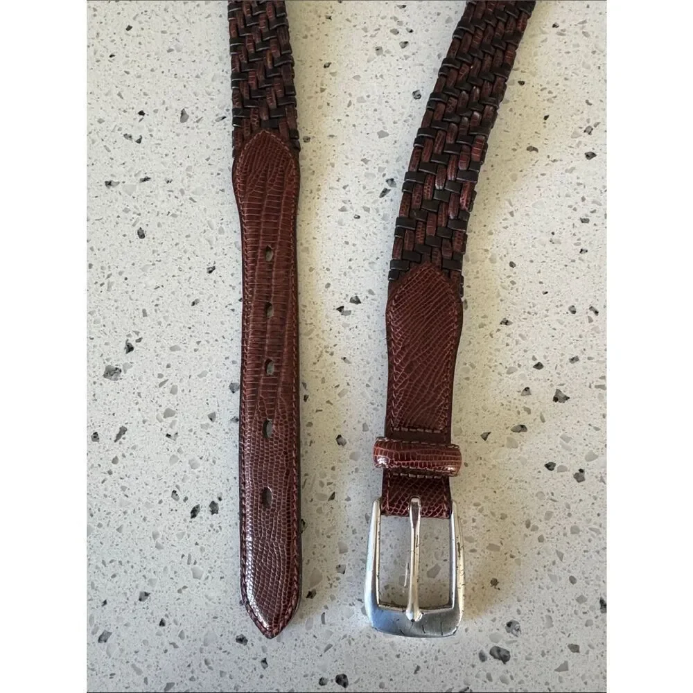 Brighton Vintage Brown and Black Woven Embossed Leather Men's Belt Size 38